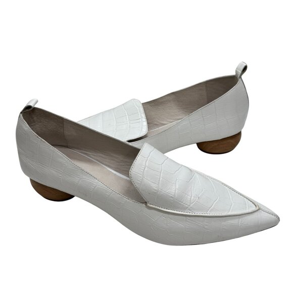 JEFFREY CAMPBELL Viona White Croc Loafers Wood ball Heel Pointy Toe size 10 M - Picture 2 of 5